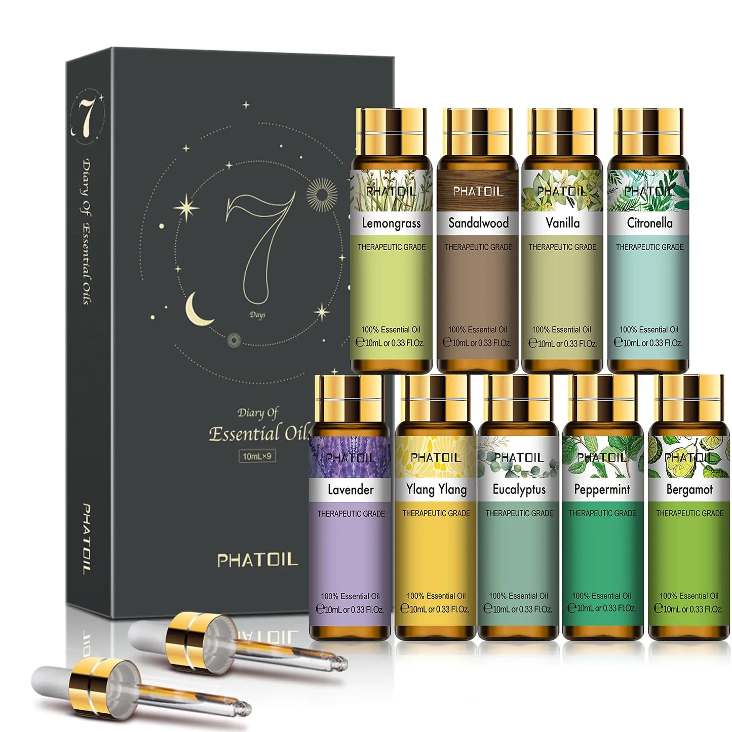 PHATOIL 9PCS Essential Oils Gift Set 10ml/0.33fl.oz Scented Oils for Soap Candle Making Premium Quality Essential Oils for Diffuser Humidifier Massage